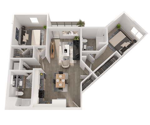 two bedroom floor plan apartment with balcony